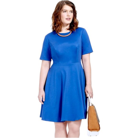 MBN Amelie Skater Dress in Royal Blue, Plus Size 2X - Picture 1 of 11